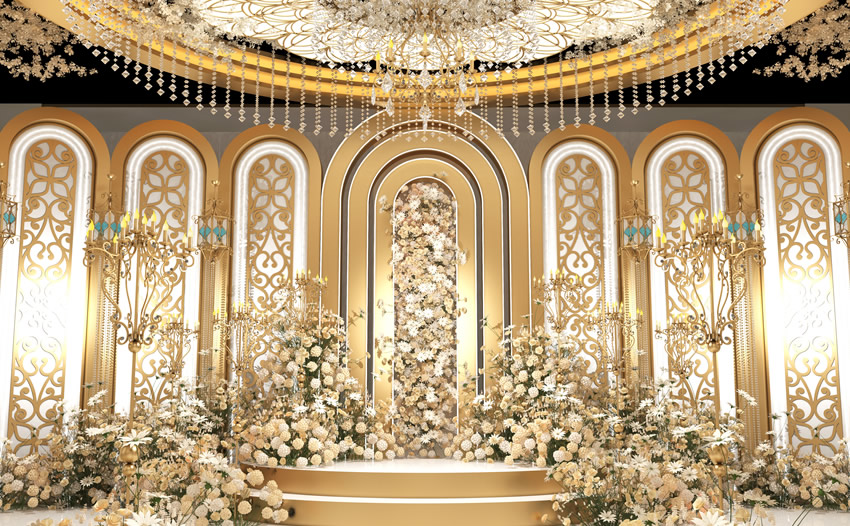 嘉陵香槟色调婚礼堂效果展示